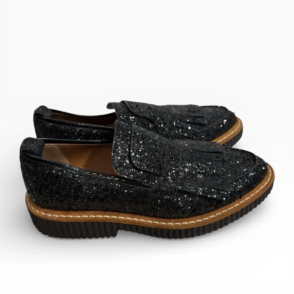 Flamingos Black Glitter Fringe Loafer Platform Shoes Women’s EU 37 US 6.5–7
